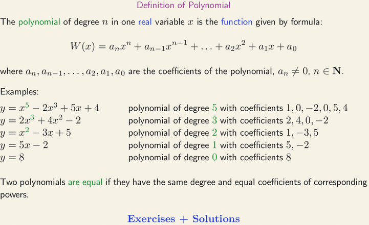 Polynomial Definition Degree Coefficients