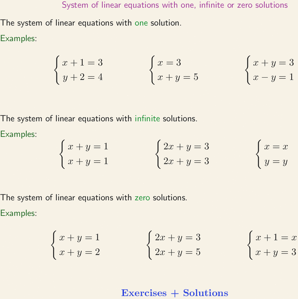 System Of Linear Equations With One Infinite Or Zero Solutions 2362