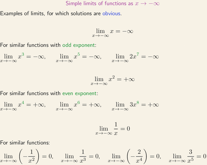 Simple Limits Of Functions As X Approaches Minus Infinity