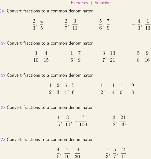 Exercises Convert Fractions To A Common Denominator