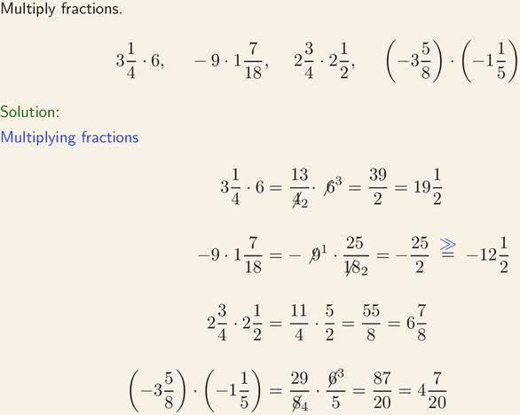 Multiplying mixed fractions.